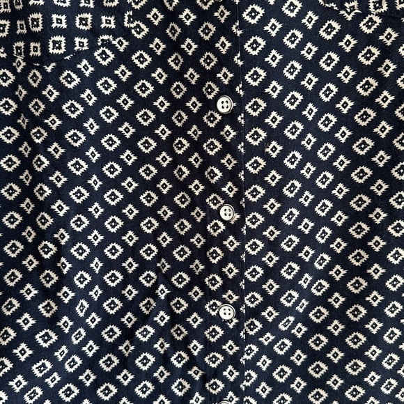 Jachs Girlfriend Diamond Aztec Print Button Down Polo, Large, Navy Blue/White - Picture 6 of 14